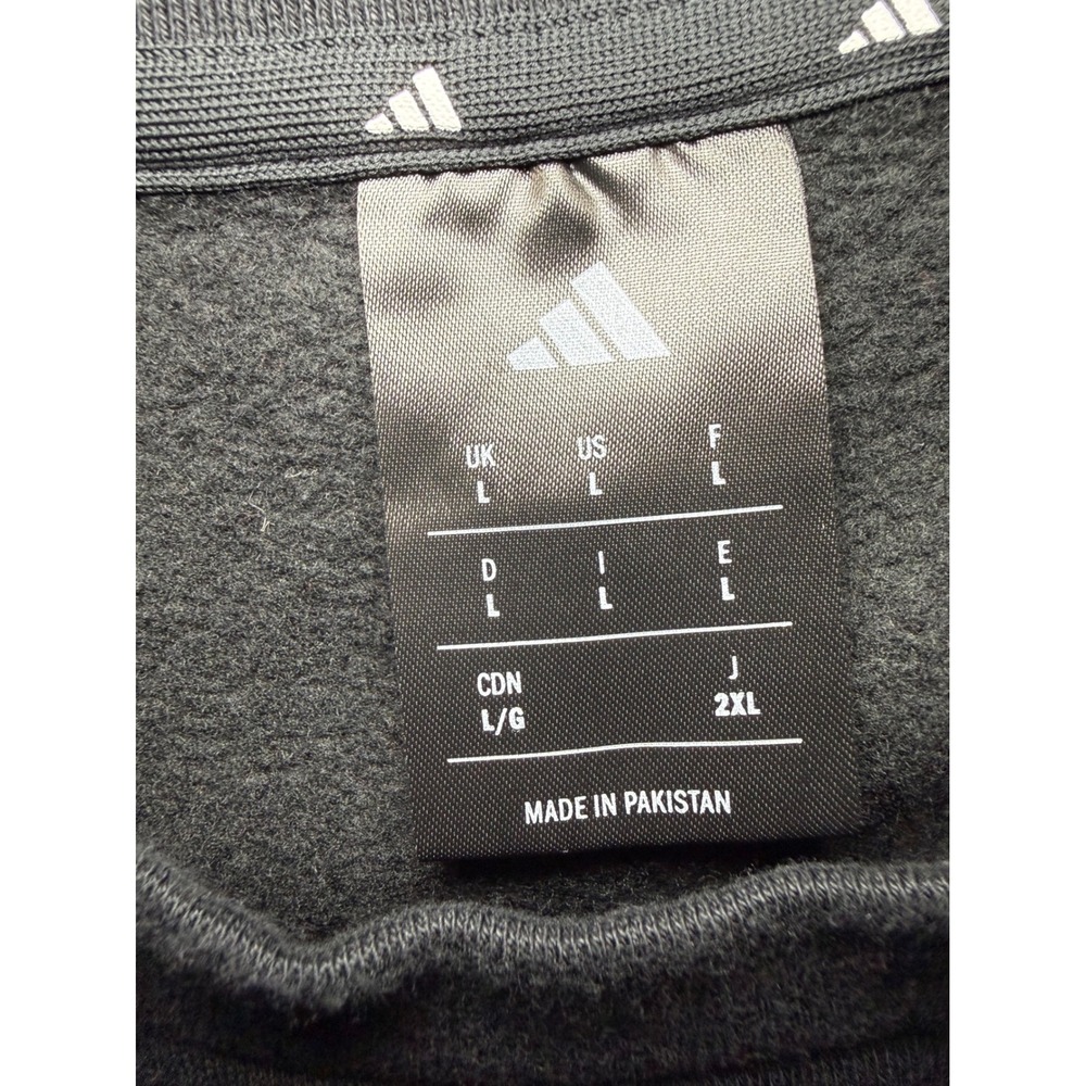Adidas Fleece Sweatshirt Mens Large Black 3-Stripe Crewneck Pullover - Picture 2 of 6